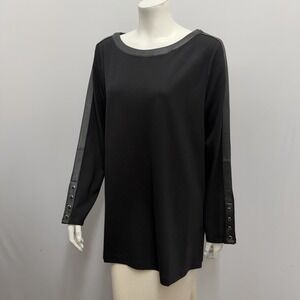 Chico's Ponte Faux Leather Inset  Tunic Top Black NWT $89.50 Size 3 or XL
